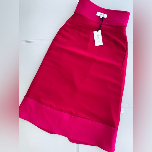 NWT! sea NY Wool Traditions A-Line Zip Skirt FUCHSIA Contrast red satin lining 0 - Picture 10 of 14